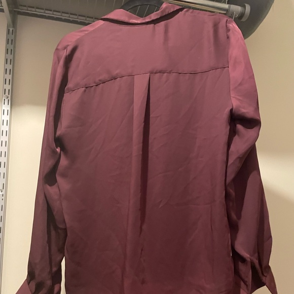 Burgundy chiffon/satin-like button blouse. - Picture 2 of 3